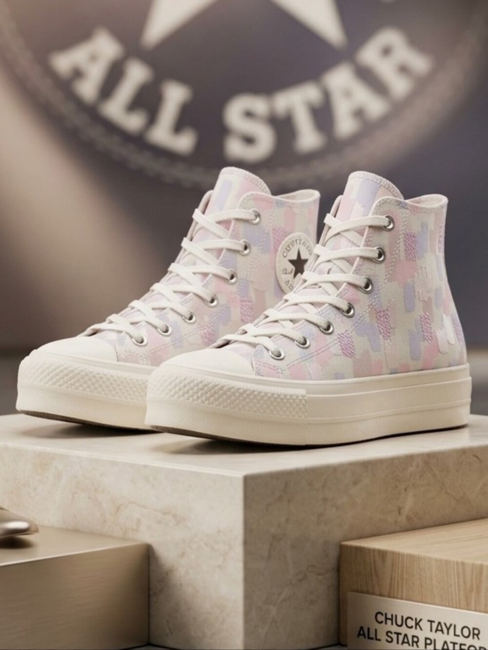 504. Converse Chuck Taylor All Star Lift Platform Inked Sneakers Egret Pink 7.5